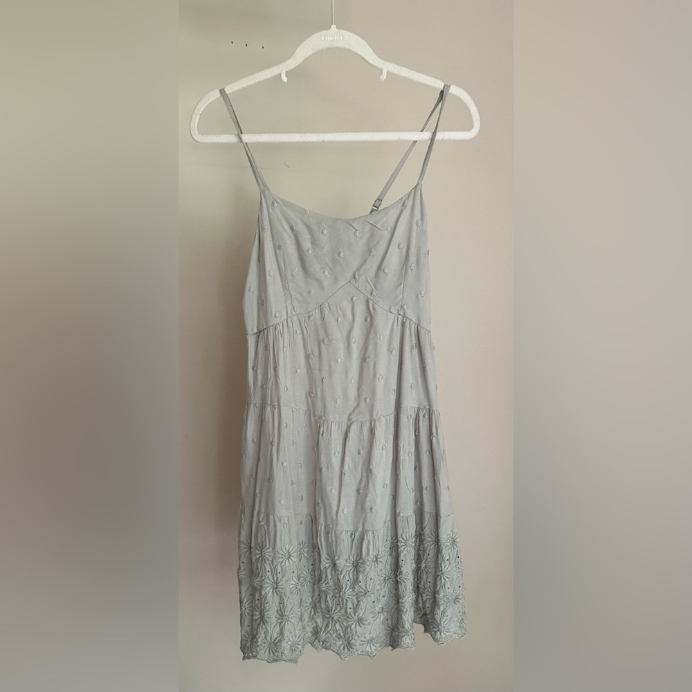 Light Blue Eyelet Tiered Slip Dress